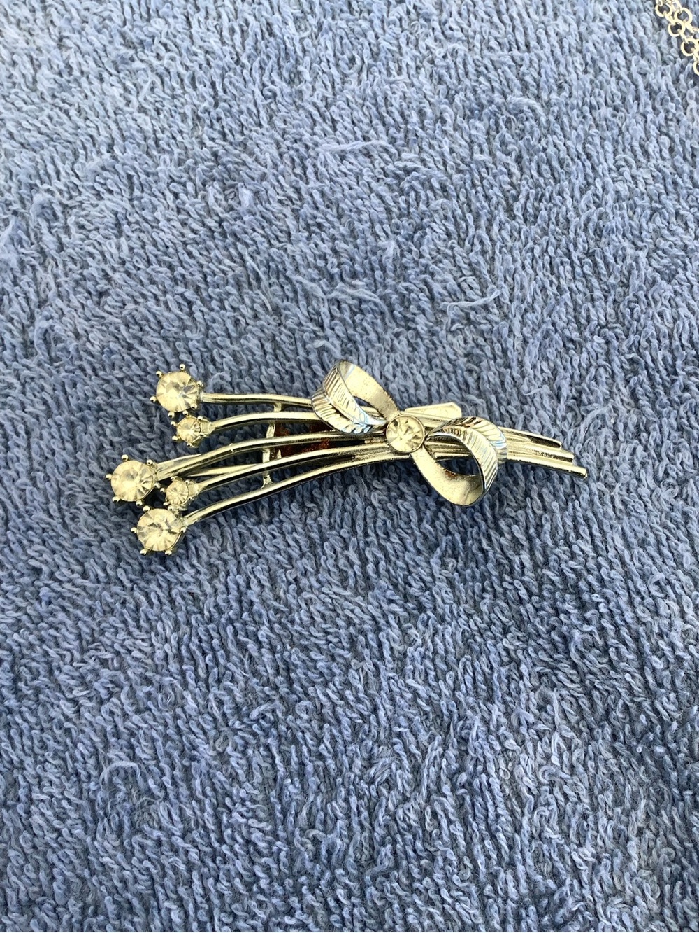 Silver-tone Bow Hair Clip with Clear Crystal Accents - Women Hair Styling